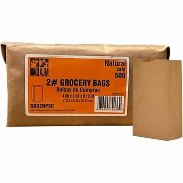 Ajm Packaging Grocery Bag, 2 lb. 4-3/10inWx2-2/5inLx7-4/5inH, Brown AJMGB02NP5C